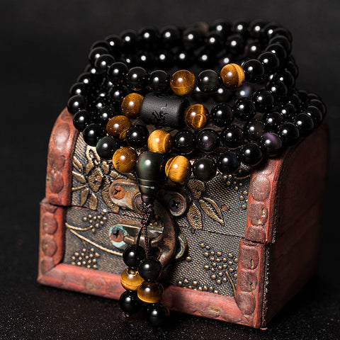 Natural crystal rainbow eye obsidian bracelet necklace dual-purpose men's and women's 108 Buddha beads safety gourd m3331308