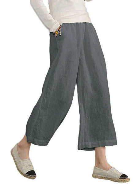 Solid color cotton and linen loose casual wide-leg nine-point pants women's m301570