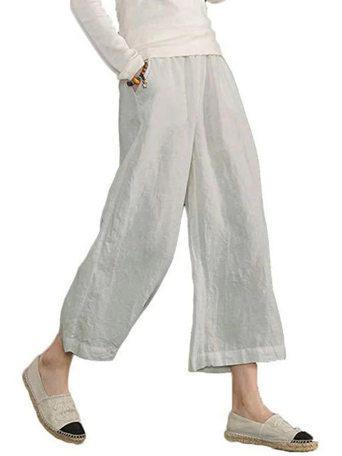 Solid color cotton and linen loose casual wide-leg nine-point pants women's m301570
