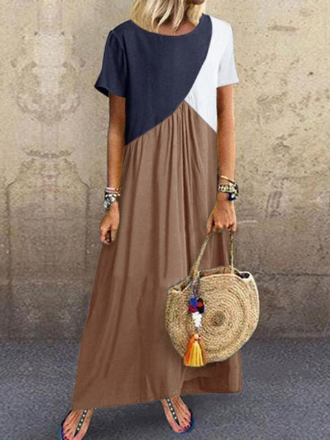 New geometric contrasting color splicing dress summer beach dress m301345