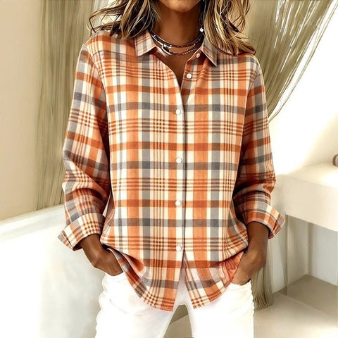 Digital Printed Women's Fashion Retro Lapel Long Sleeve Shirt Top m302117