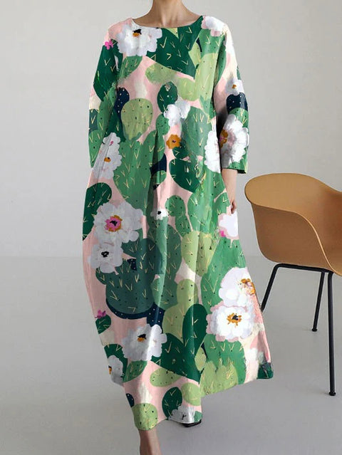 Loose Crew Neck Fashion Long Sleeve Printed Dress m301072
