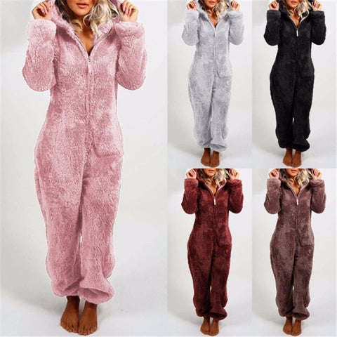 Fleece Thickened Fluffy Jumpsuit Hooded Pajamas m302166