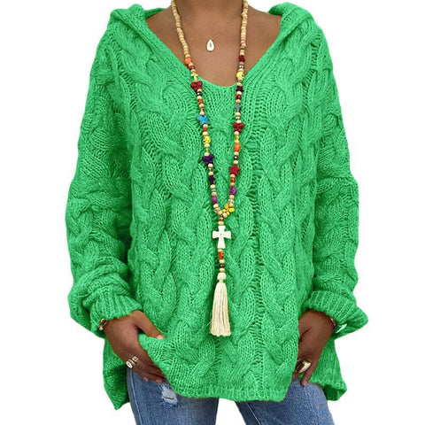 Solid color twist knitted hoodie m300492