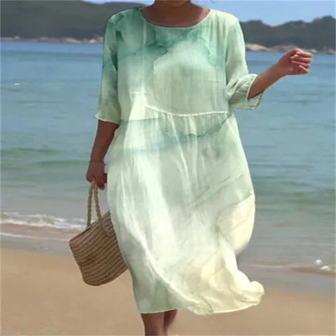 Loose Crew Neck Fashion Premium Long Sleeve Printed Dress m301045