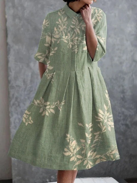 Elastisches Hanf kurzes Hemdblusenkleid, Blumenmuster, japanischer Urlaubsstil, Pendelrock m303187