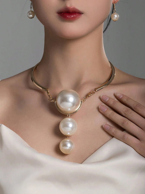 European and American exaggerated large pearl pendant necklace m3331193