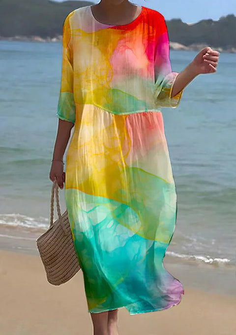 Loose Crew Neck Fashion Long Sleeve Printed Dress m301072