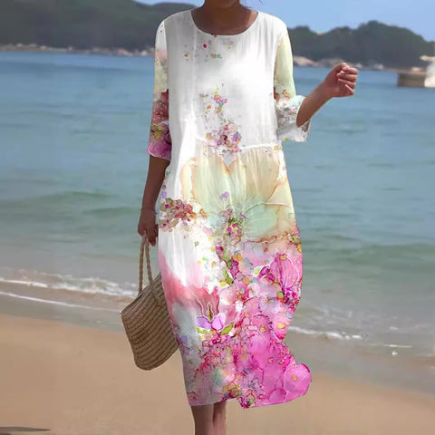 Loose Crew Neck Fashion Premium Long Sleeve Printed Dress m301045