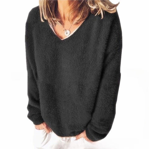Autumn women's new v-neck long-sleeved loose casual sweater fleece shirt m302117