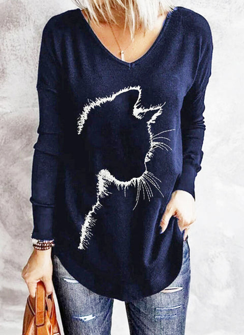 Animal V Neckline Long Sleeve T shirts m161513138 (5829736)