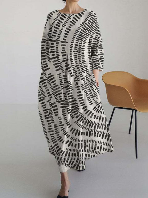 Loose Crew Neck Fashion Long Sleeve Printed Dress m301072