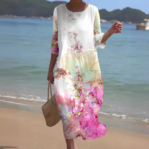 Loose Crew Neck Fashion Premium Long Sleeve Printed Dress m301045