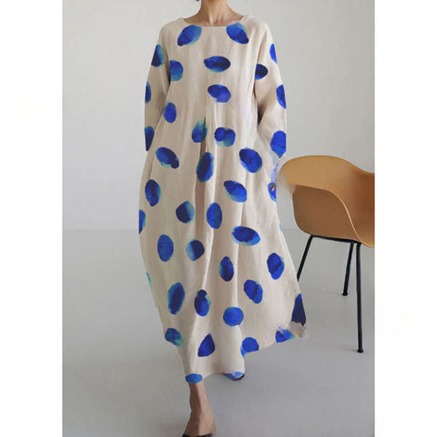 Loose crew neck fashion high-end long-sleeved printed dress m301054