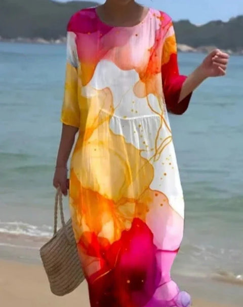 Loose Crew Neck Fashion Premium Long Sleeve Printed Dress m301045