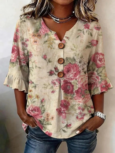 3D digital printing floral pattern women's long-sleeved buckle cardigan top m302703