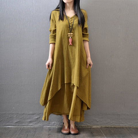Spring and Autumn Break two-piece long dress literary pendulum linen dress loose long-sleeved cotton and linen skirt m302057