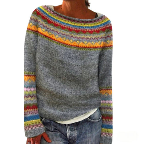 New sweater crew neck color matching loose fashion pullover knitted sweater m300454