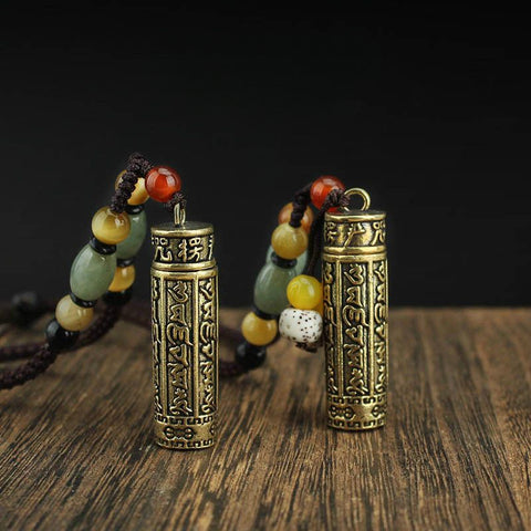 Can be opened to pack things Brass retro scripture necklace sweater chain pendant versatile Tibetan pendant m3331270