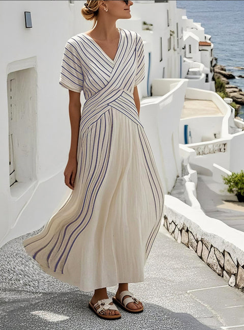 Ladies loose striped print dress m301924