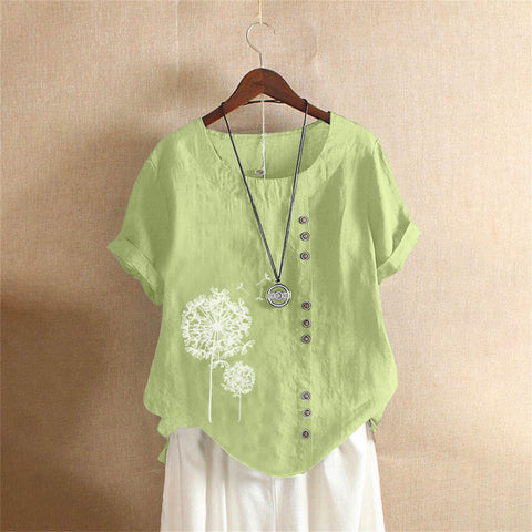 Large size casual loose cotton and linen short-sleeved pullover T-shirt cotton and linen women's clothing large size women's clothing m302737
