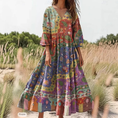Summer V-neck seven-quarter sleeve vacation dress m301728