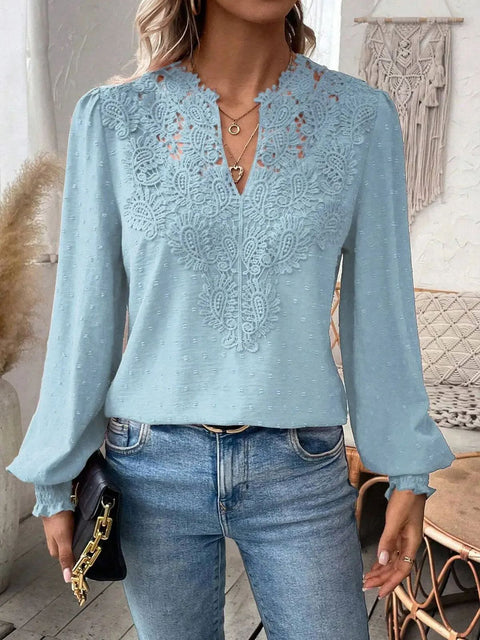 V-neck lace stitching long-sleeved casual shirt blouse m301373