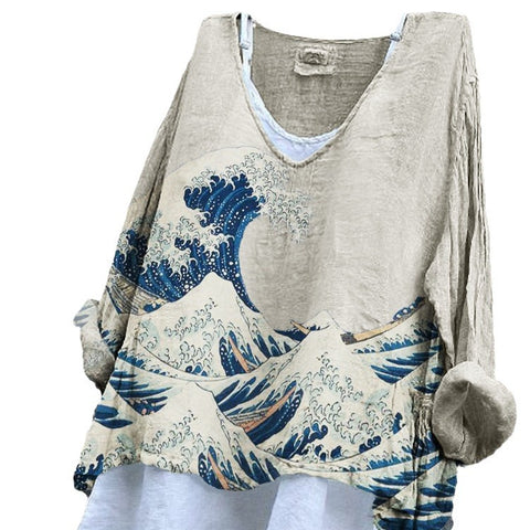 V-neck single piece long sleeve 3D digital printing m301043