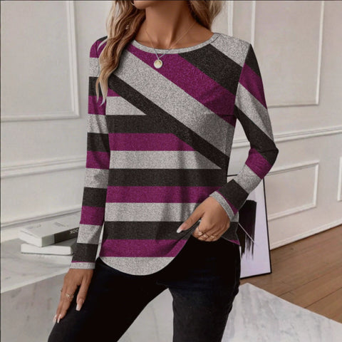 T-shirt geometric casual spring and autumn polyester micro-elastic daily regular version long sleeve m302101