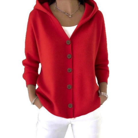 New black button hooded cardigan women's pure leisure fashion sweater jacket women's Christmas m302115
