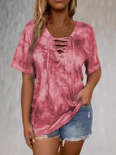 New women's tie-dye printed rope casual fashion short-sleeved T-shirt m301446