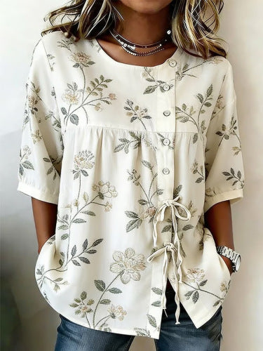 Color matching loose blouse five-button drawstring m302924