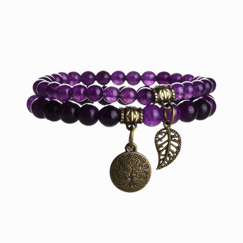Tree of Life Leaf Pendant Set Bracelet Colorful Tiger Eye Amethyst Agate Bracelet m3331289