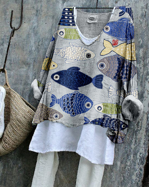 Long-sleeved printed casual pullover loose round neck single-piece T-shirt m301042