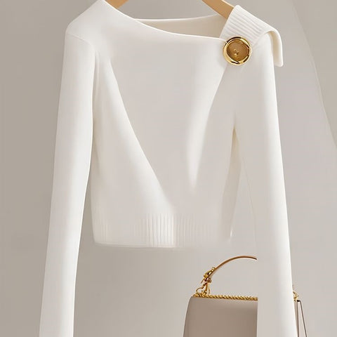 Autumn and winter chic white knitted bottoming sweater women's sweater design sense niche super good-looking long-sleeved top sleeveless m301754