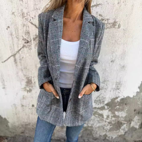Autumn and winter cardigan jacket women's casual fashion retro thousand bird grid lapel suit m301579
