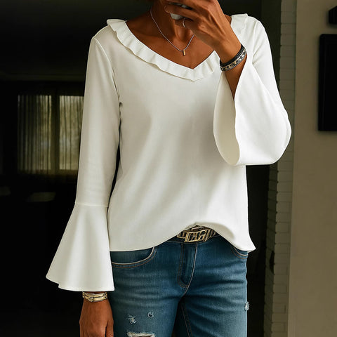Casual long-sleeved V-neck regular multi-color women's top T-shirt m303111