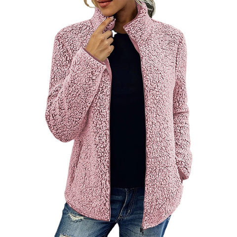 Solid color top sweater women's casual fashion long-sleeved zipper bubble fleece jacket m300462