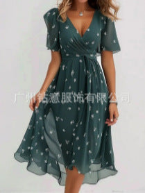 Casual comfortable V-neck floral new hot-selling printed dress m301703