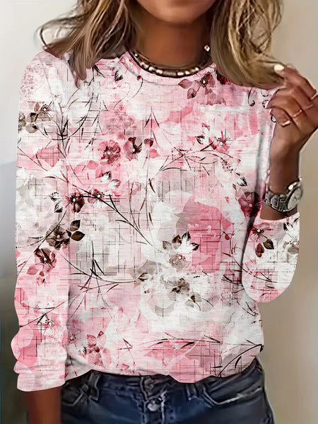 Crew neck temperament elegant style printing long-sleeved women's clothing m301661