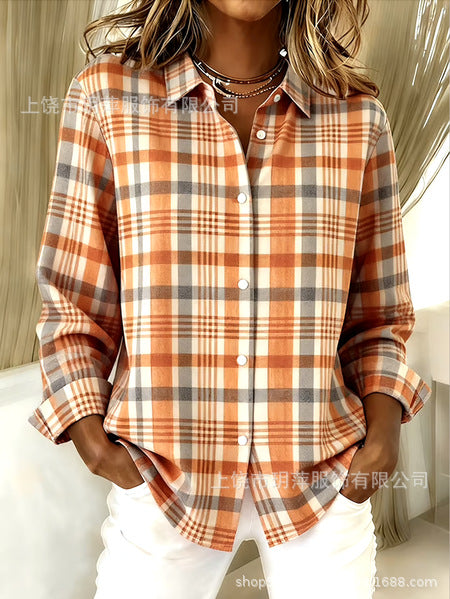 Digital Printed Women's Fashion Retro Lapel Long Sleeve Shirt Top m302117