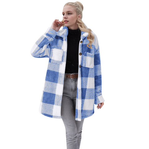 Autumn and winter new lapel plaid plush jacket large lapel versatile slim m301957
