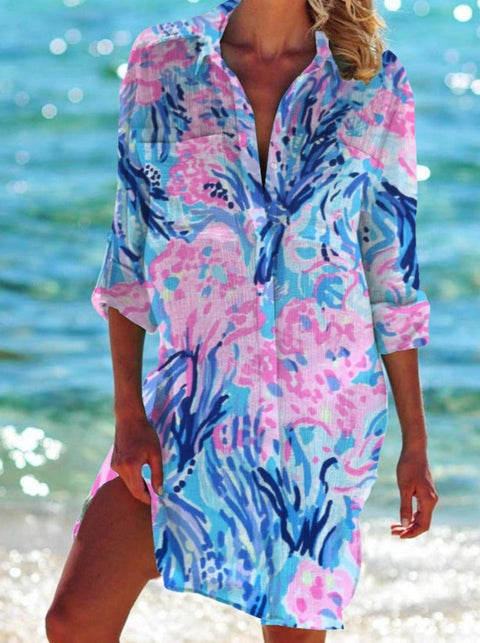 Bikini jacket shirt swimsuit cardigan women's printed resort beach shirt m301274