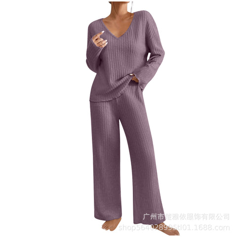 New fashion casual straight-leg pants temperament loose V-neck pit strip knitted cover m301783