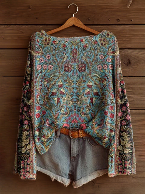 Vacation print casual cape top crew neck knitted sweater m302130