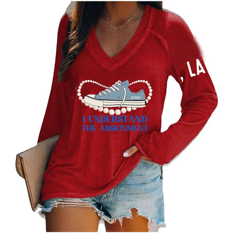 Women's V-neck long sleeve horror red graffiti 3D digital printing m301556