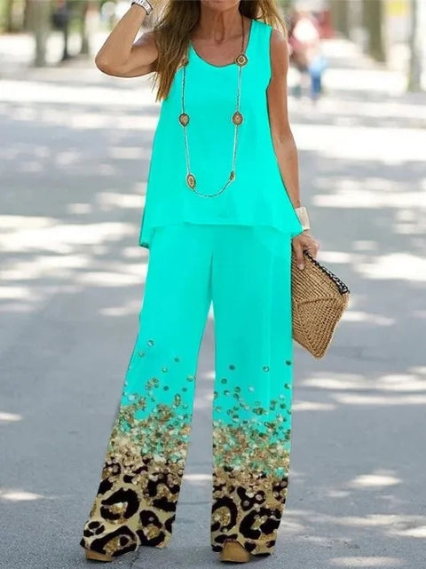 Casual fashion vest trousers set crew neck sleeveless top m301296