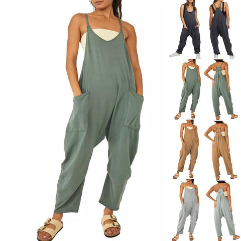 Solid color zipper bag suspender jumpsuit fat hip pants m301068