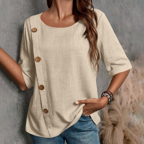 New Women's Cotton and Linen Button Fashion Casual Top m302034