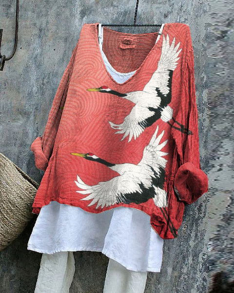 Long-sleeved printed casual pullover loose round neck single-piece T-shirt m301042